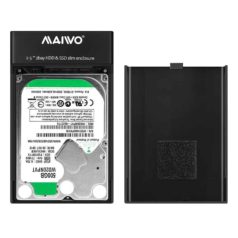 MAIWO K25682 2 Bay коробка для жесткого диска с 2,5 дюймов Sata/Hdd/Usb корпус с питанием от Usb или внешний 5В 2A адаптер Черный