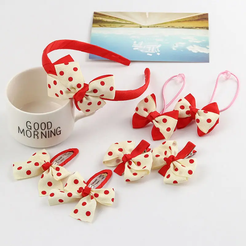 

Popular 7Pcs Cute Kids Hairband Baby Girl Headwear Bow Barrette Hair Band New