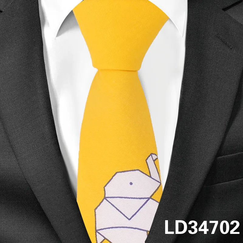 LD34702 Модный галстук с животным принтом для мужчин и женщин для худой шеи, галстук для свадьбы, повседневные Мультяшные галстуки, классические костюмы, тонкие хлопковые галстуки на шею - Цвет: LD34702