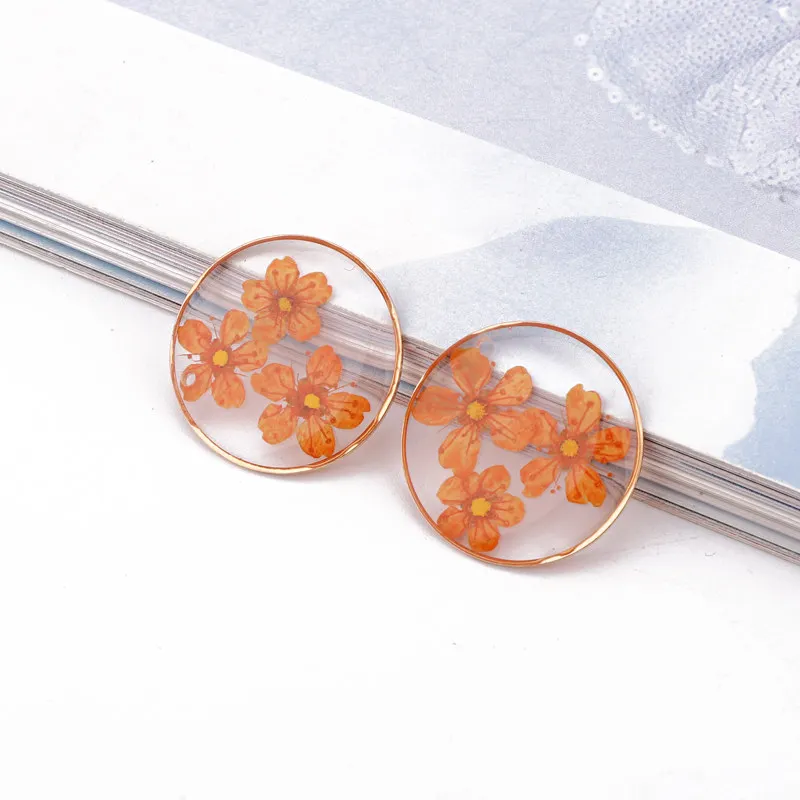 orange chense 3 шт. 25 мм Лаванда Подсолнух сушеный цветок смолы подвески Diy ремесло результаты прозрачные круглые серьги кулон ювелирные изделия аксессуары - Окраска металла: orange chense