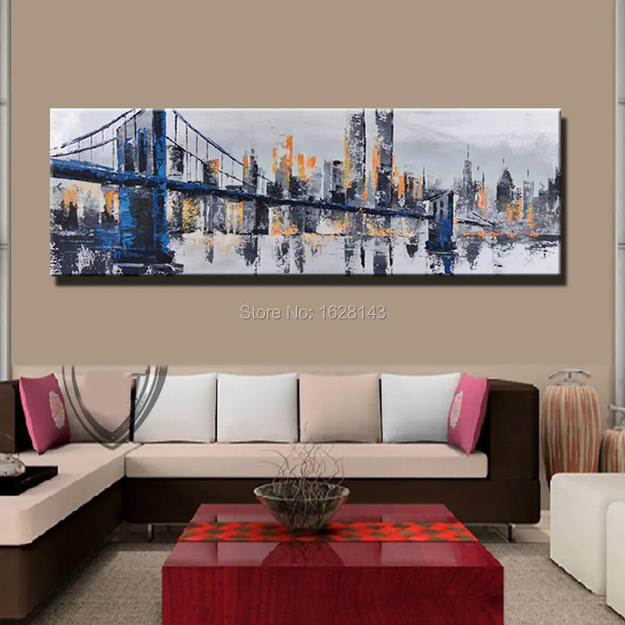 5 Шт. Ручной работы Аннотация Манхэттен Бруклинский Мост Картина Маслом