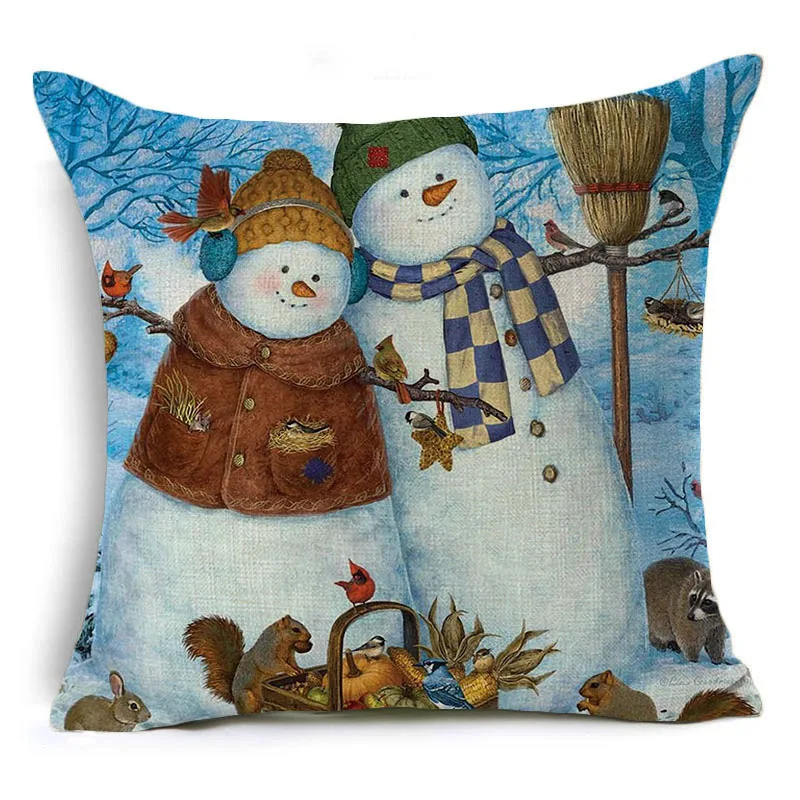 Monily Рождественская хлопковая льняная наволочка Санта Клаус Олень Снеговик чехлы
