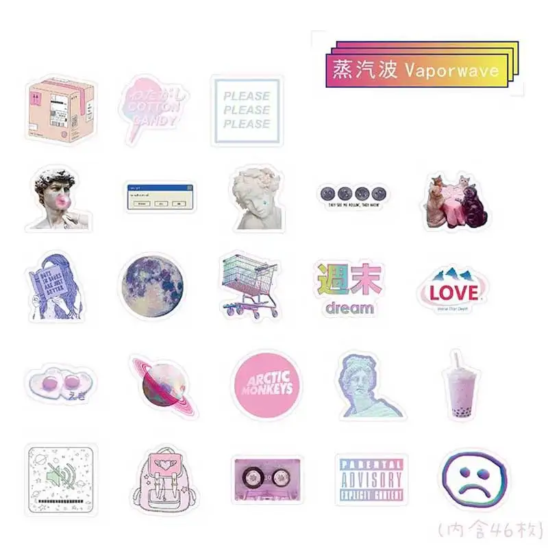 

46 шт./коробка канцелярские наклейки Vaporwave DIY клейкая бумага Kawaii наклейки для украшения альбома дневника ярлык