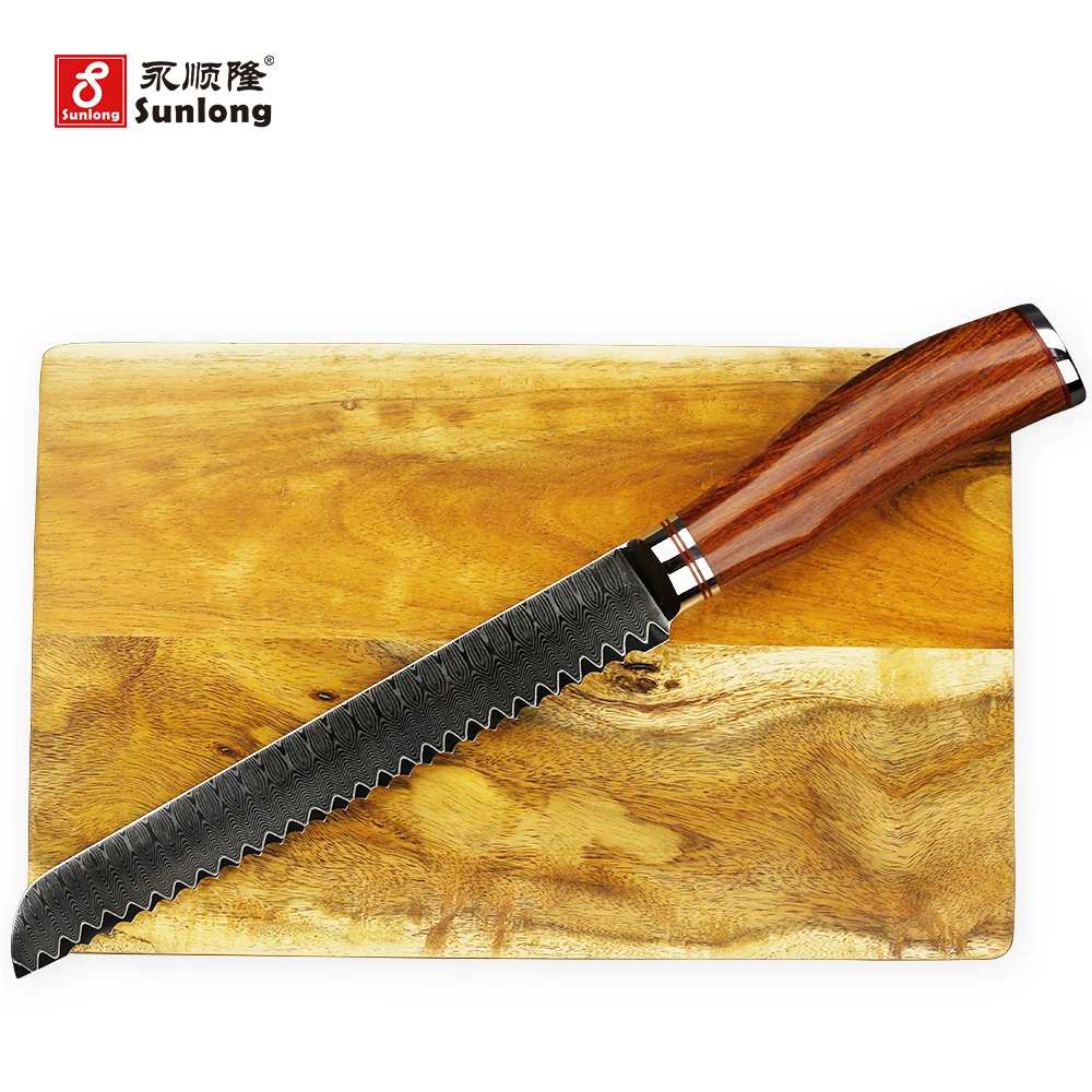 Sunlong Японии 67 слоев Дамаск Сталь хлебный нож зубчатый узор тост/торт ножом