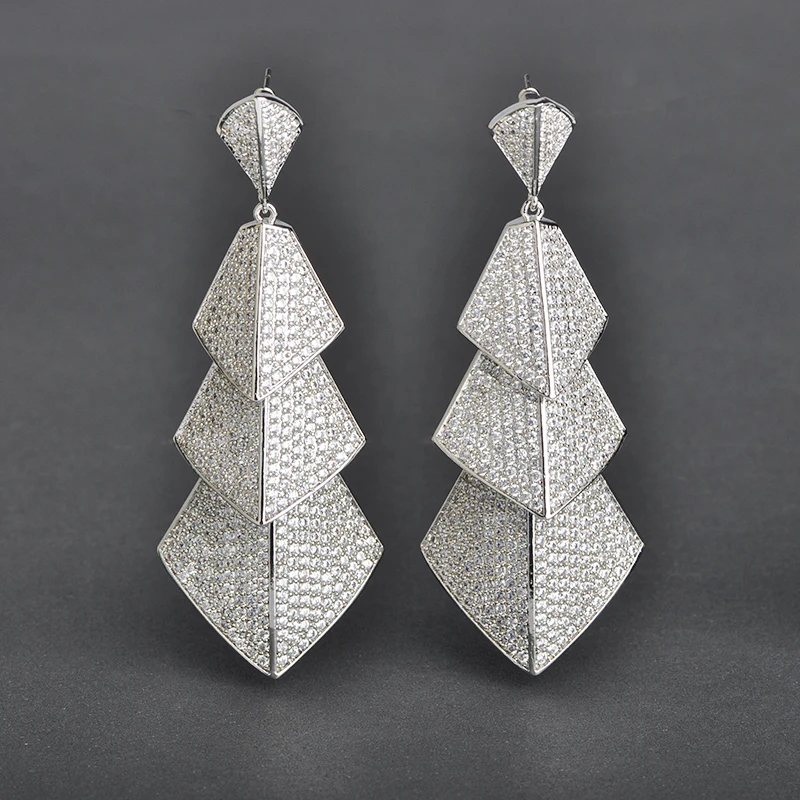 MECHOSEN сверкающие проложенные микро циркония длинные висячие серьги для женщин