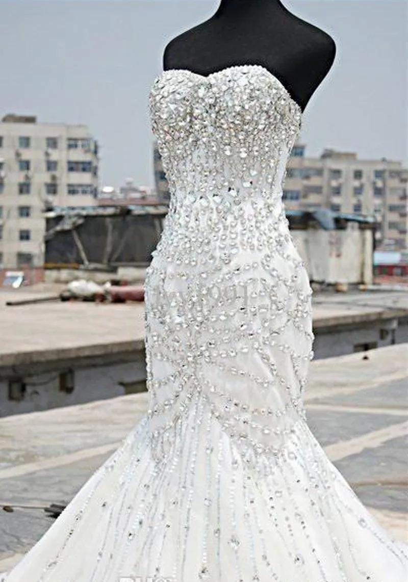 Свадебное платье-Русалка без бретелек со стразами и бусинами | Женская одежда