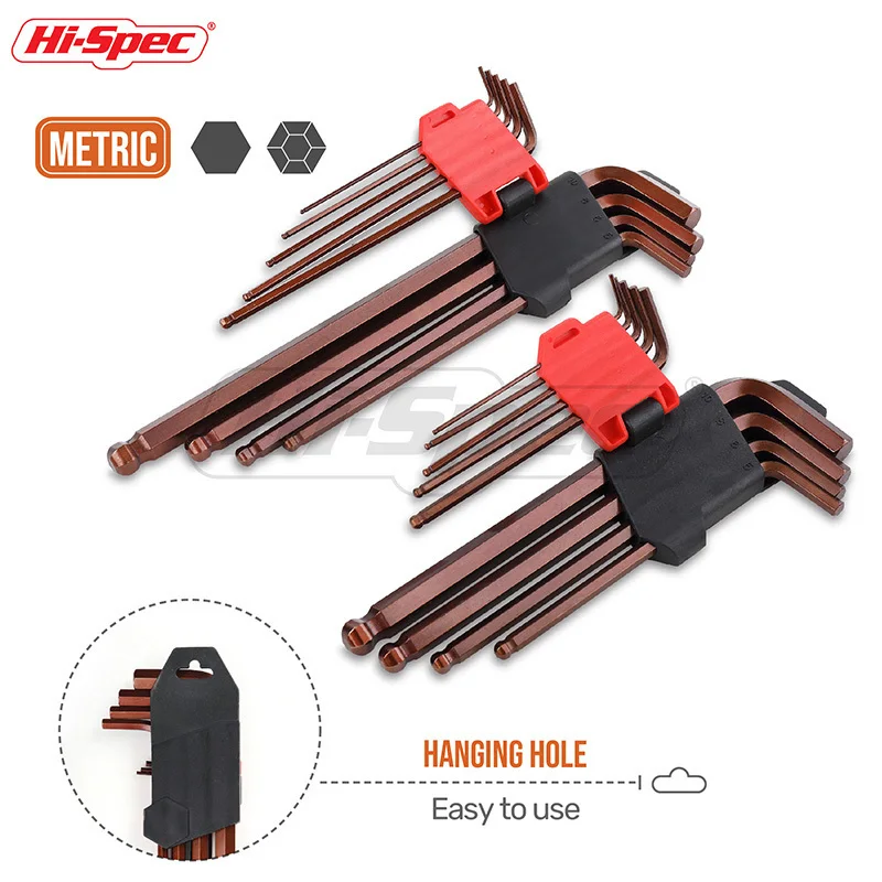 Hi Spec Prefessional 9pc метрический S2 длинный Средний шаровой конец шестигранный ключ с