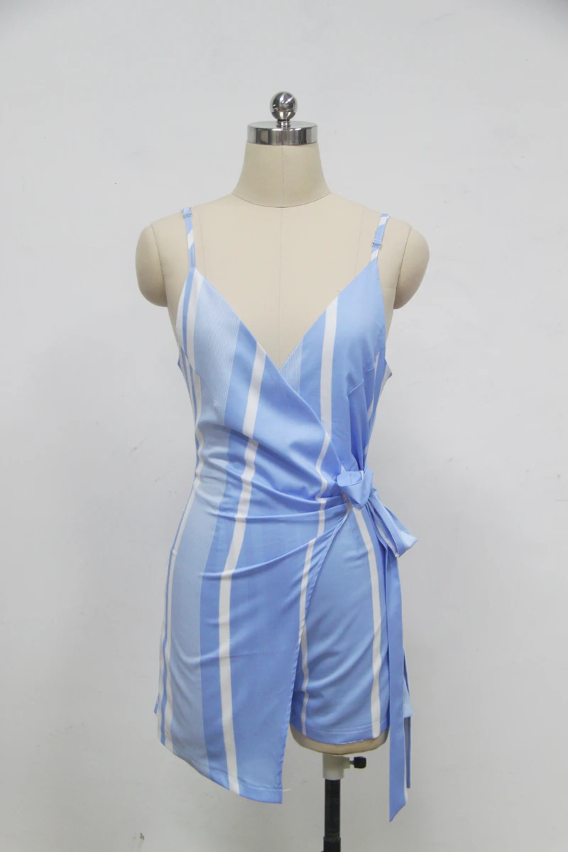 Новый комбинезон женский в синюю полоску на бретельках с поясом молнии сзади macacao