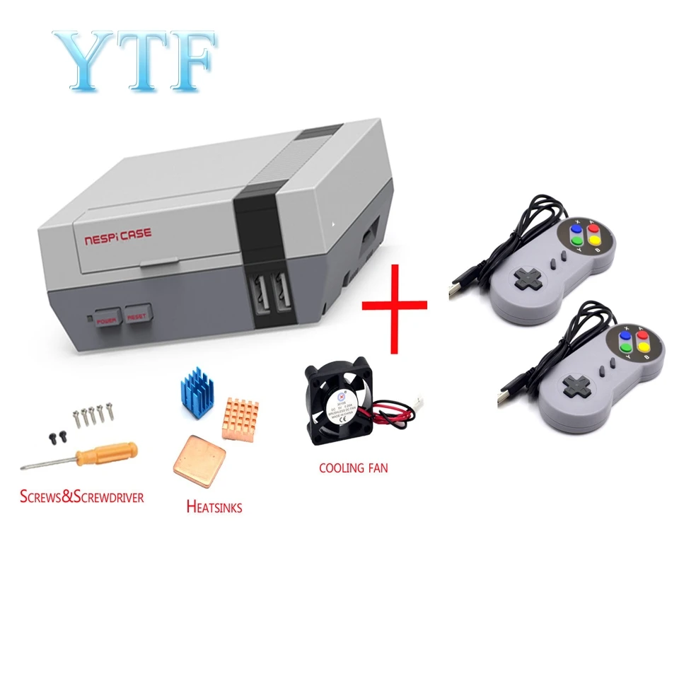 Красный Мини Чехол NESPI Retroflag Kit с вентилятором+ дополнительные беспроводные игровые контроллеры SNES/Turbo/2,4G для Raspberry Pi 3/2/B - Цвет: Красный