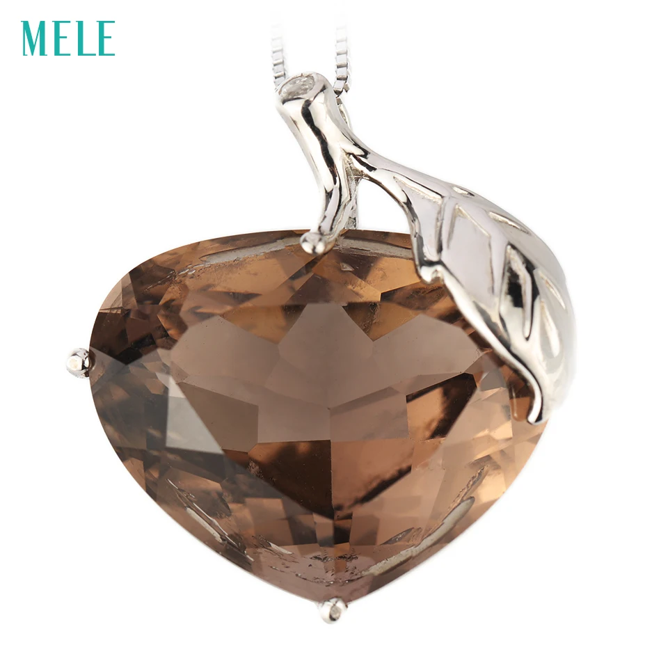 Серебряная подвеска из натурального дымчатого кварта большой основной камень 20