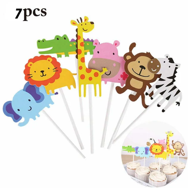 7pcs Cake Topper Джунгли вечерние воздушные шары из фольги в виде животного зоопарк животное джунгли тематическая вечеринка на день рождения декоративные детские игрушки шары сафари животные вечерние Декор - Цвет: 7pcs Cake Topper