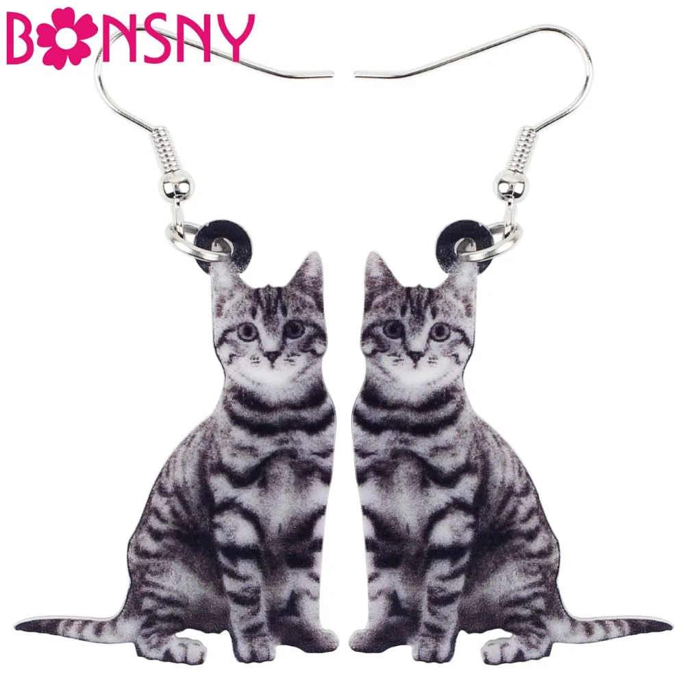 Акриловые висячие серьги Bonsny в виде кота котенка большие длинные ювелирные
