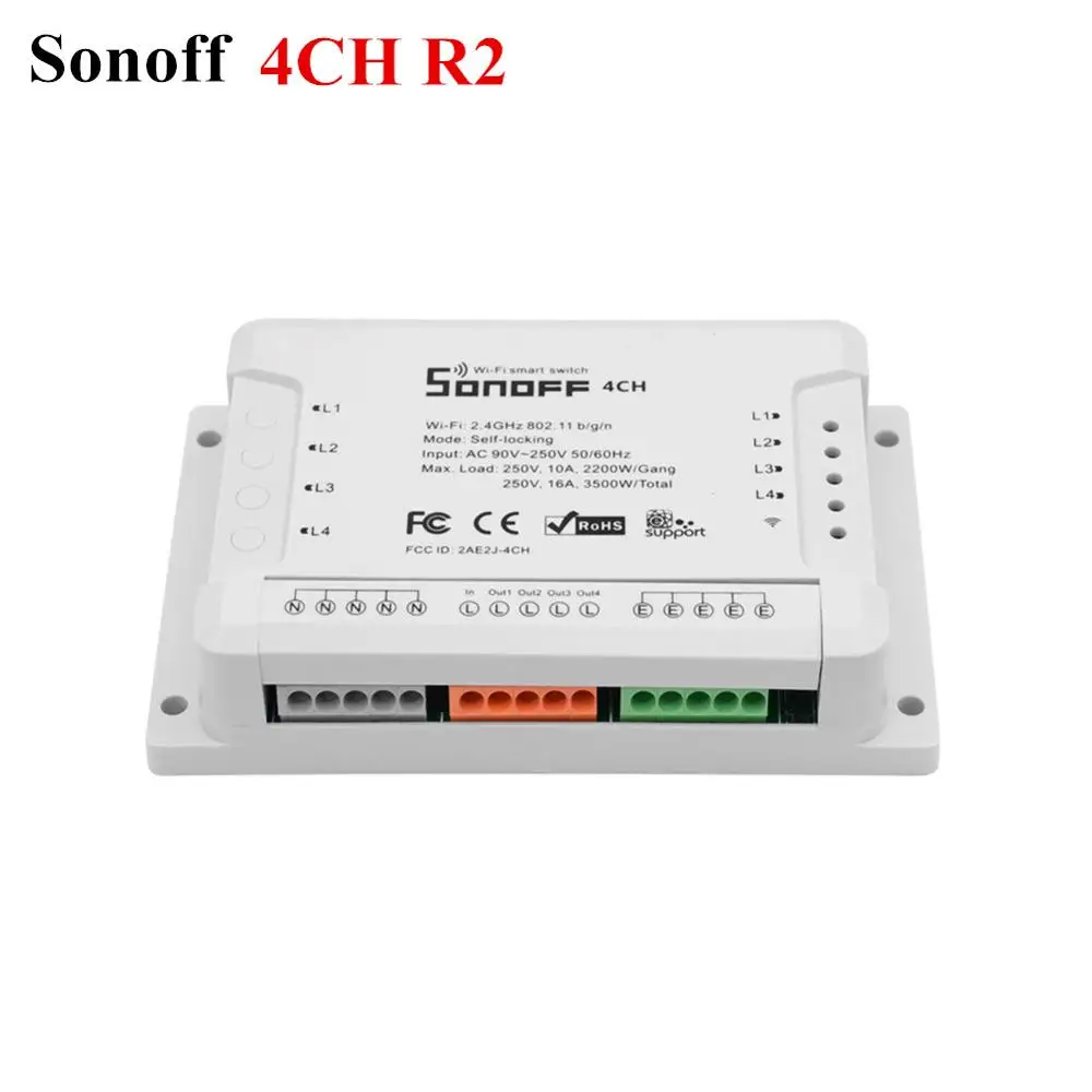 Sonoff 4CH R2 2pcSonoff Pow R2 16A умный Wifi переключатель контроллер с в режиме реального времени измерение энергопотребления устройство «умный дом» через Android IOS - Комплект: Sonoff 4CH R2