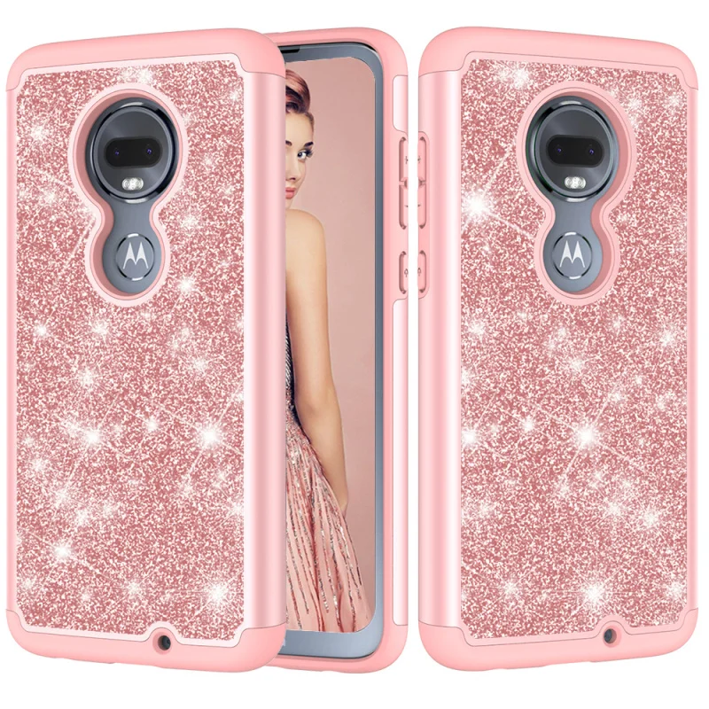 Для Moto G7 чехол Блестящий двухслойный ПК силиконовый для телефона Motorola Coque