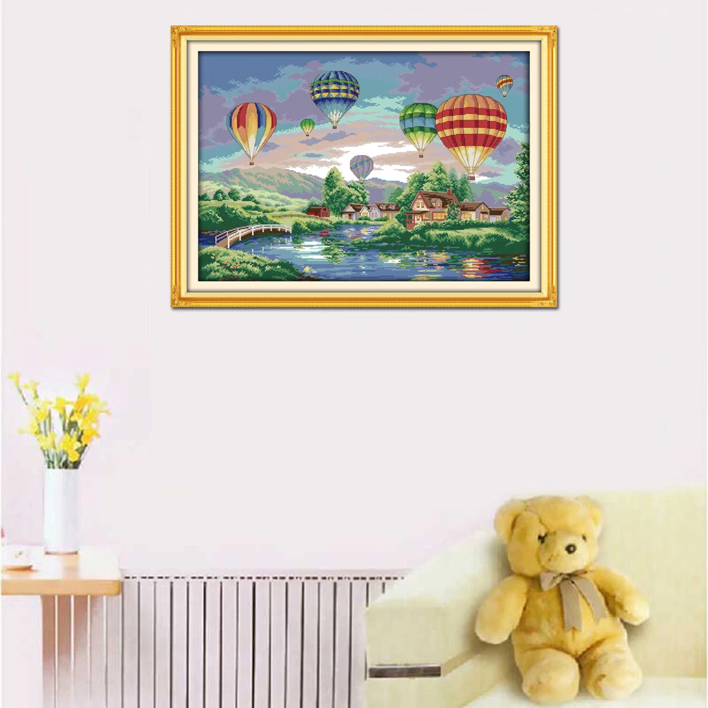 Joy Sunday Красочные воздушные шары рукодельные F139 14CT 11CT Счетный и штампованный домашний декор Красочные воздушные шары наборы для вышивки крестом