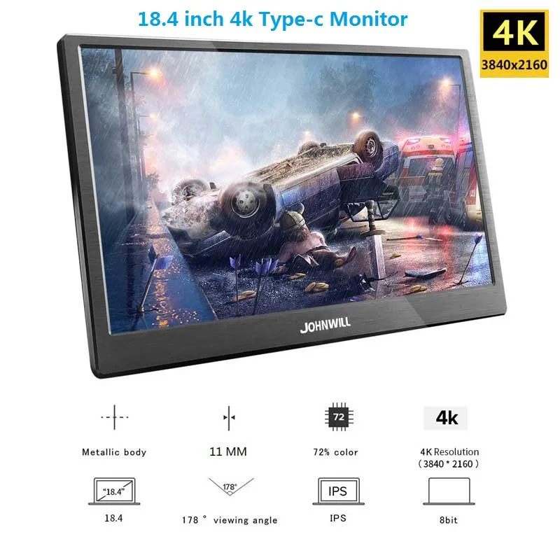 18.4 4K Monitor 18,4 дюймов Full HD 3840X2160 4K ips портативный игровой экран монитор ПК для PS3 PS4 Macbook 13," USB-C маленький мини компьютерный монитор - Цвет: 18.4 4K Monitor