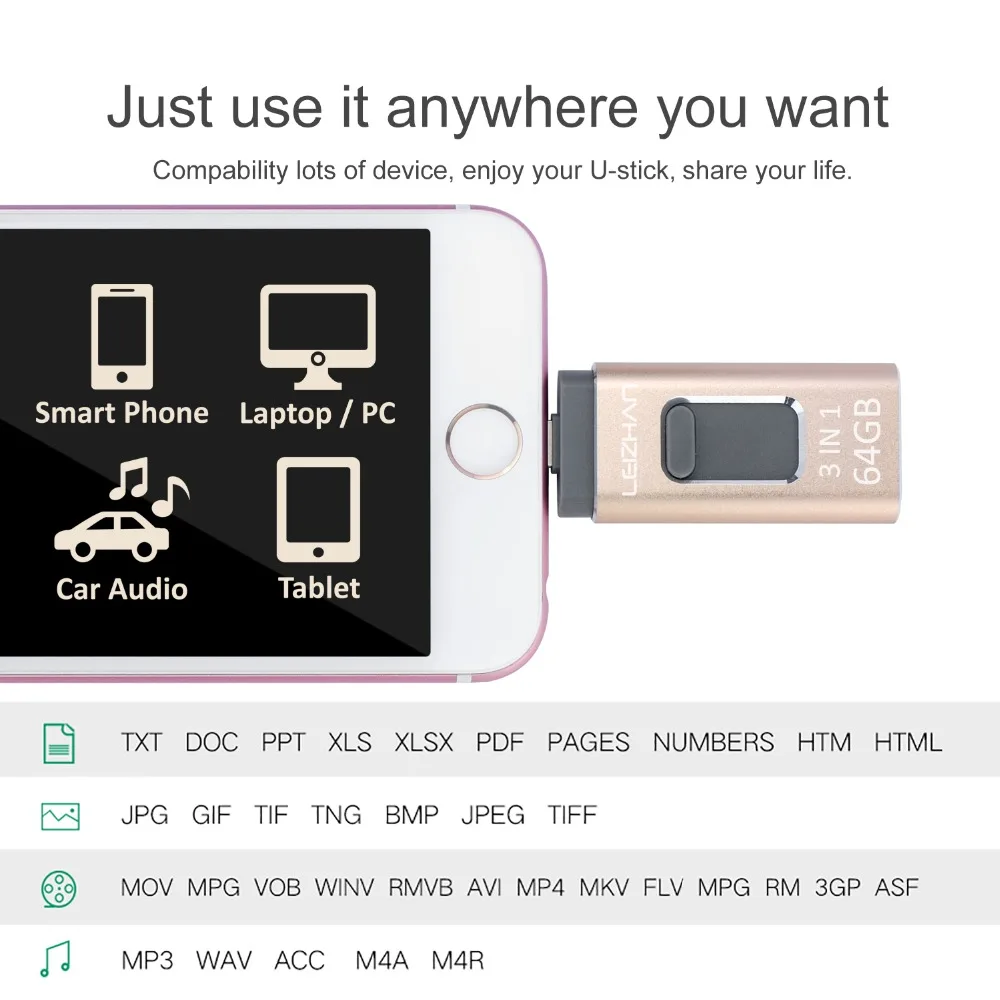 Leizhan USB флэш накопитель для iPhone XR X/8/7/7 Plus/6 Plus/6s/5/SE/ipad портативный Micro флеш 16 ГБ 32 64 Гб