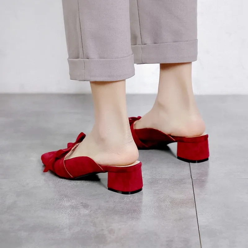 Мюли женские летние модные однотонные с бантом скользящие милые качественные