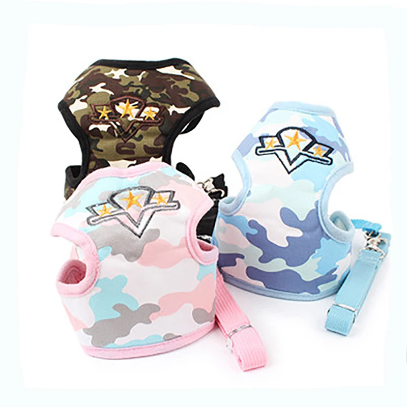 Новый принт маленькая собака сбруя жилет собаки защищенный жгут с поводком