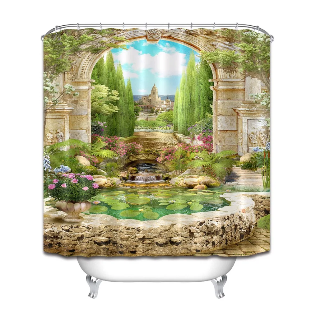 LB старый итальянский Арка с цветами возле озера сценическая душевая занавеска s