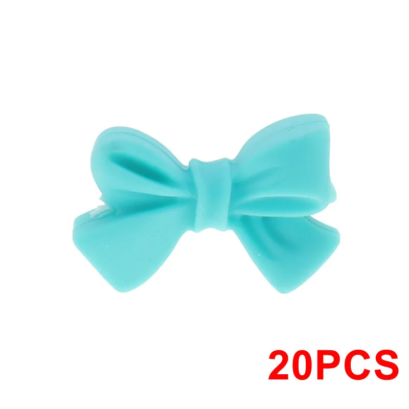 Bow-Turquoise 20 шт силиконовый Прорезыватель для зубов в форме единорога из бисера, животное, Bpa бесплатно, Детские Прорезыватели, ожерелье, сделай сам, ювелирное изделие, Детская соска, цепь, игрушка для душа, коала, лиса - Цвет: Bow-Turquoise
