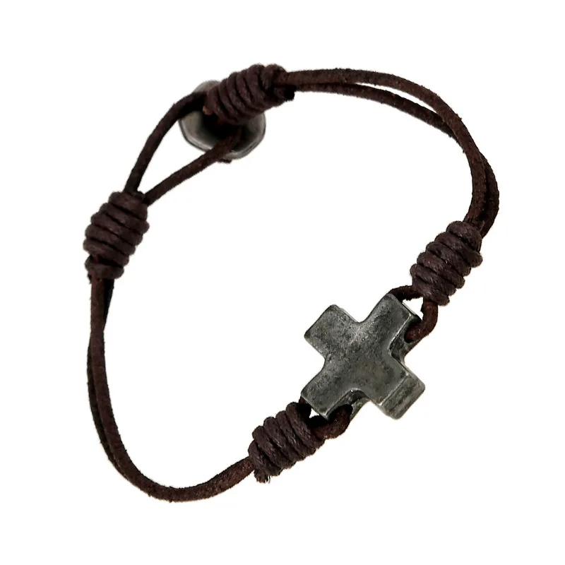 Мужской кожаный браслет ручной работы коричневый винтажный из сплава с