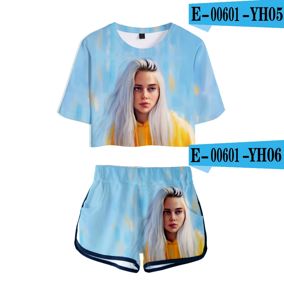 FADUN tommekawaii, 3D Billie Eilish, летний комплект из двух предметов с принтом, женская модная одежда,,, Повседневная Harajuku размера плюс - Цвет: YH05-YH06