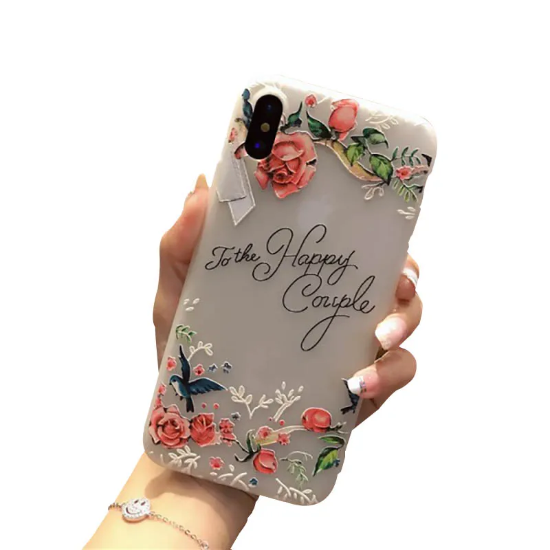 3D Flower Emboss Case For iPhone 7 6 6s 8 Plus for Patterned Soft Silicone TPU Cover X XS MAX XR |