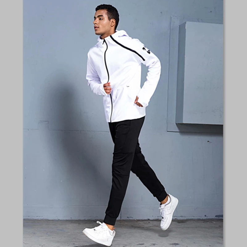 ZMSM длинные пары мужчин и женщин наборы для бега футбол на открытом воздухе бег тренировки тренажерный зал фитнес куртки и брюки молнии с капюшоном спортивный костюм