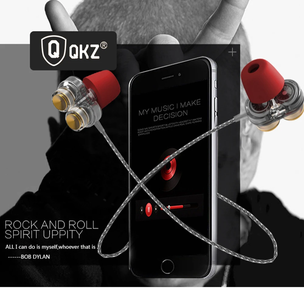

Genuine QKZ KD7 Earphones Dual Driver Sport Earphone 3.5mm Jack Headset Hands Free with Mic Music Earphone for All Phone Pc