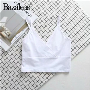 P12 white Bazaleas, v-образный вырез, на бретельках, без рукавов, женский укороченный сексуальный женский укороченный топ, базовая майка, Прямая поставка - Цвет: P12 white