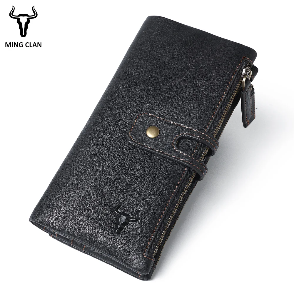 Mingclan Genuine Leather Lady Long Wallet Female Men Women Zipper Clutch Walet Coin Purse Rfid Portfolio Travel Business Card