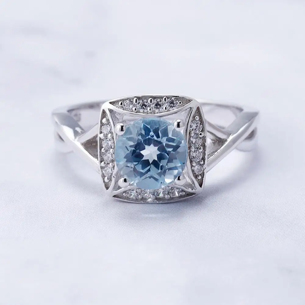 Gem's Ballet 1.66Ct Natural Sky Blue Topaz Gemstone Rings Women's 925 Sterling Silver Ring Brand Wedding Fine Jewelry | Украшения и