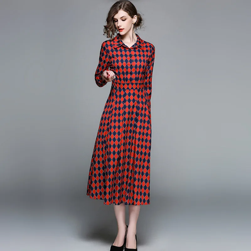 YuooMuoo Европейский стиль винтажное платье средней длины с отложным воротником