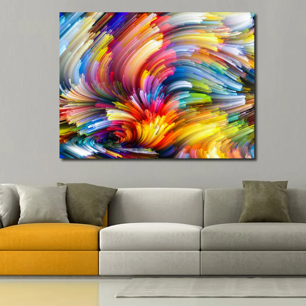 

JQHYART Colored Lines Oil Painting On Canvas Wall Painting Picture For Living Room Posters And Prints No Frame