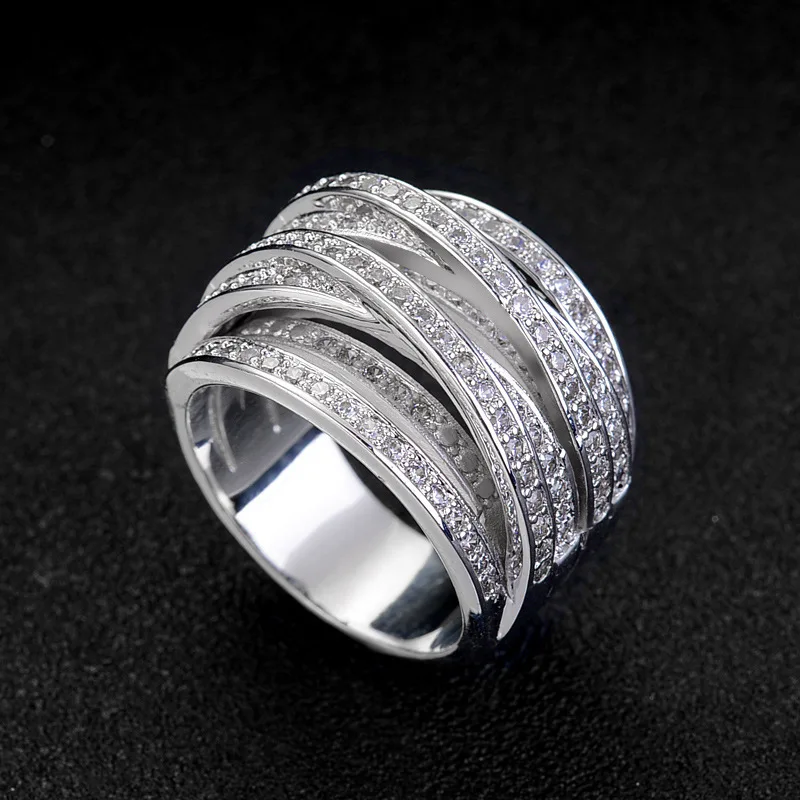 

exaggerate male finger ring luxury AAA+ Zircon Crystal Stone Silver Plated Rings for Women Jewelry Wedding Rings Gifts