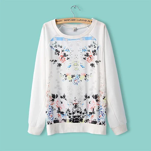 Summer Spring 2015 New Fashion Women's Sweatshirt Casual Long Sleeve Floral Printed Patchwork Pullovers Loose Blouses in Stock | Женская