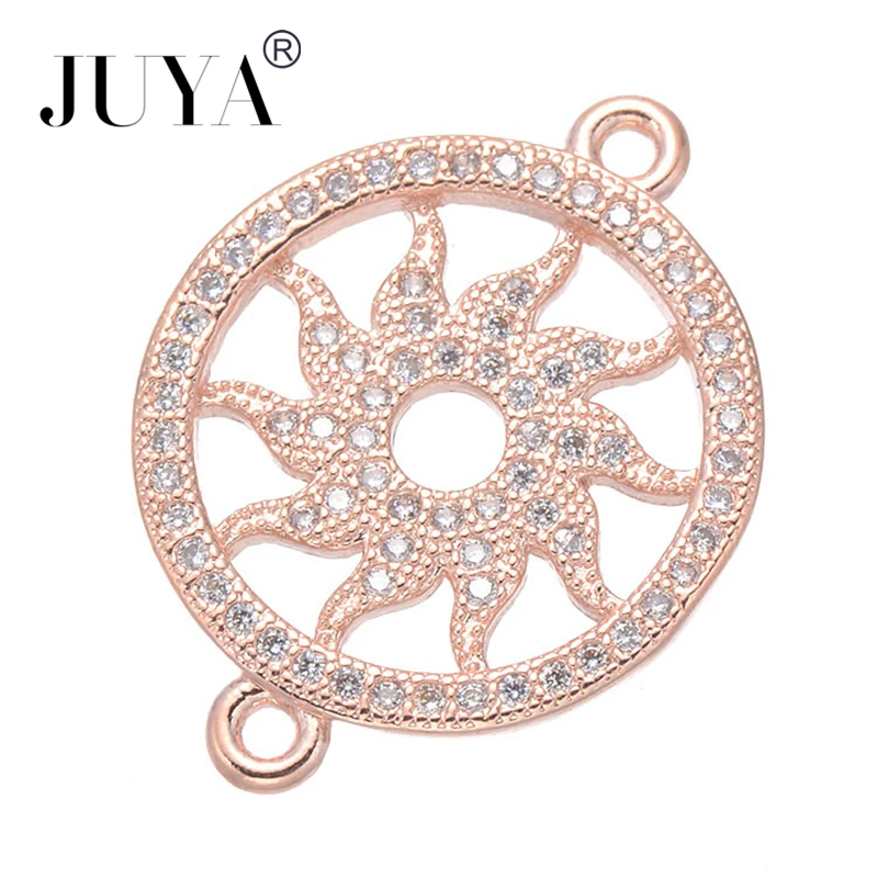 

JUYA Copper Zircon Connectors For Jewelry Making Supplies Round Gold Charms Pendants Necklace Delicate Diy Jewelry Accessories