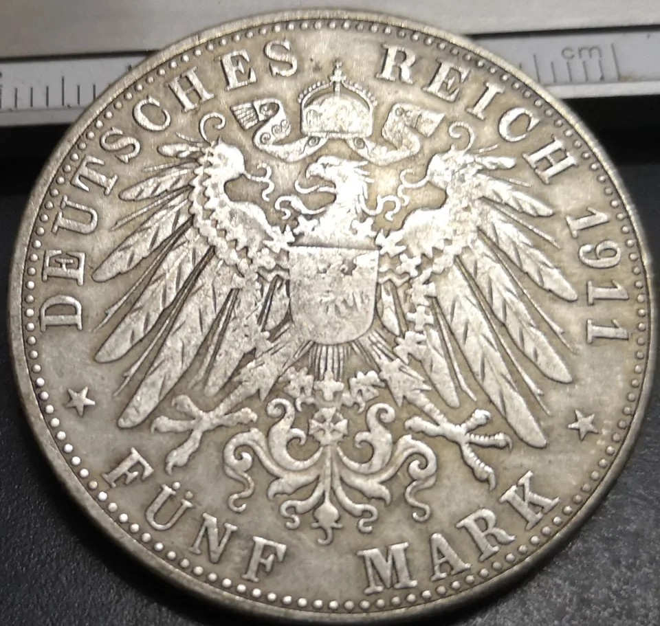 1911 D Королевство Бавария 5 Марк Отто Посеребренная копия редкая