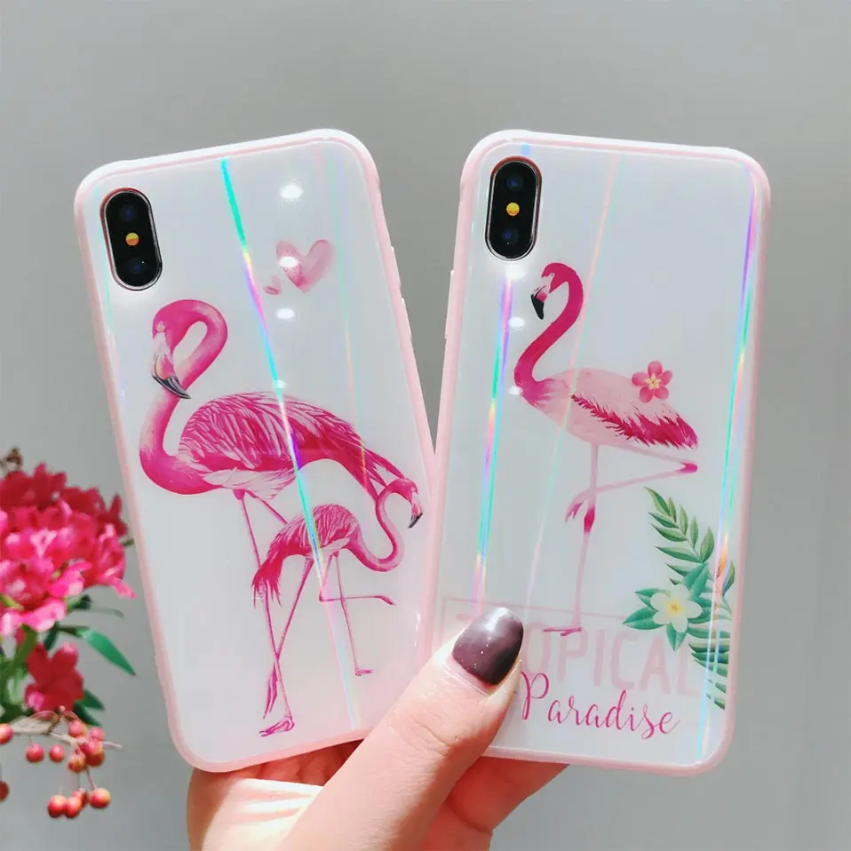 Для iphone 6 7 8 розовое стекло Любовь Фламинго чехол для телефона S плюс Funda Drop-proof