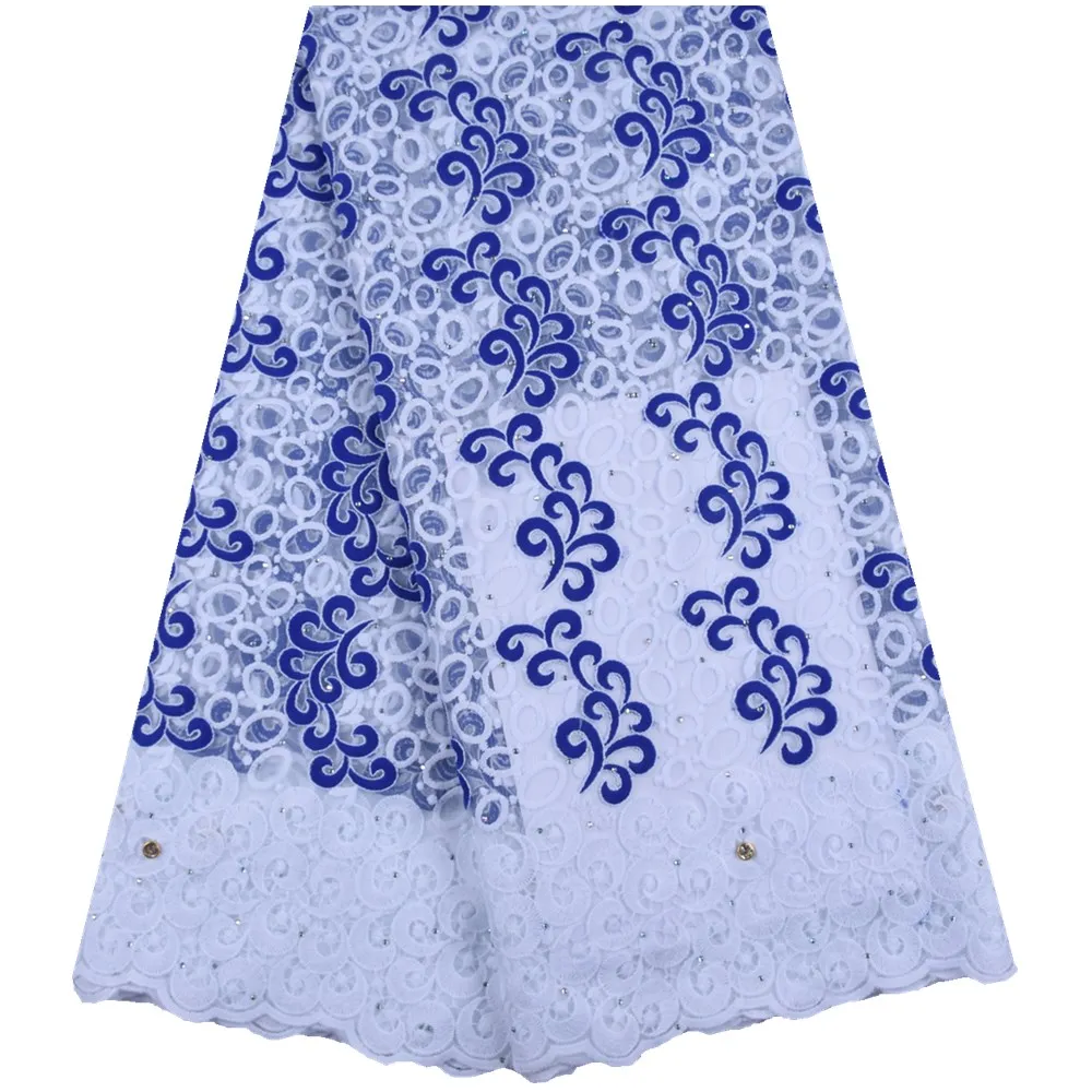 

White Blue African Tulle Lace 2019 High Quality French Milk Silk Lace Fabric Embroidery Lace With Rhinestones For Wedding S1630