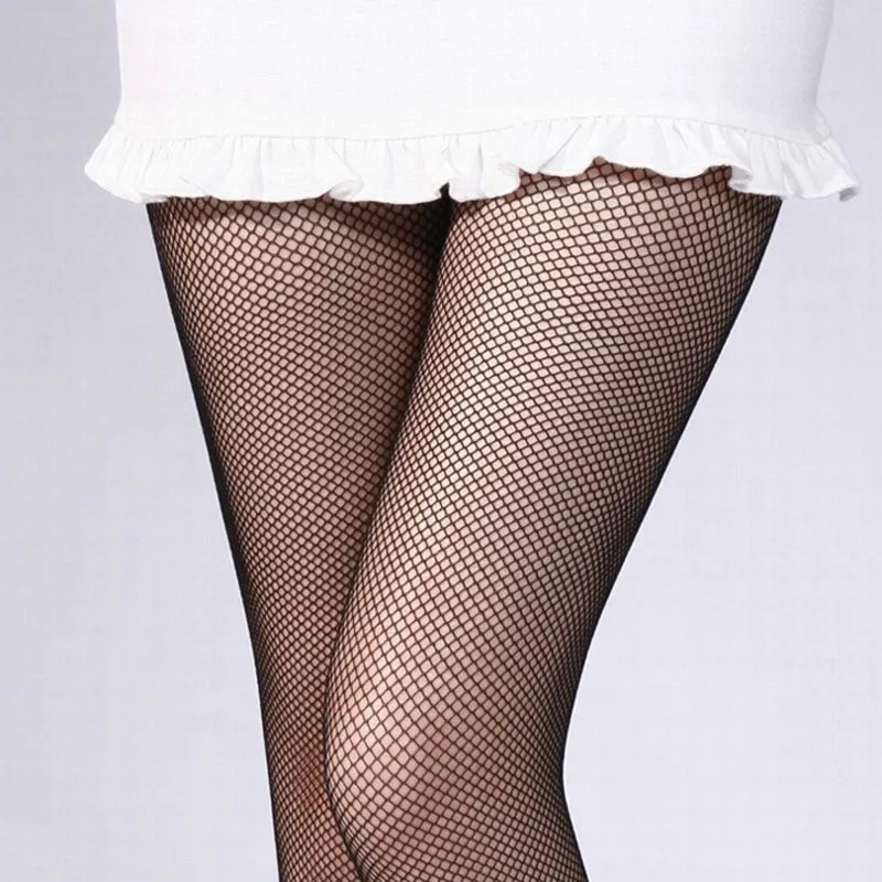 Женские черные колготки ажурные сетчатые чулки эластичные большого и маленького
