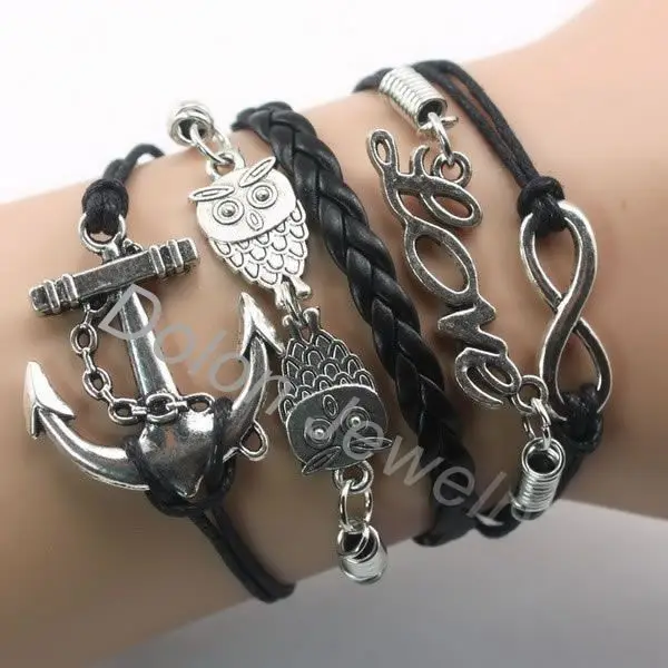 Модный кожаный браслет из веревки с подвеской тибетского серебра