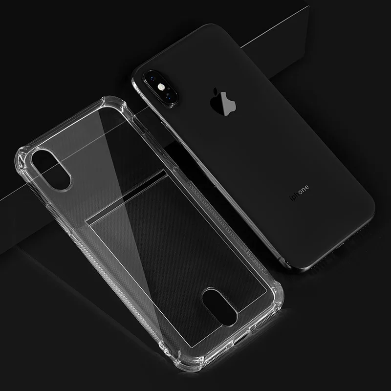 Слот для карты Чехол iPhone 8 6 S Plus силиконовый чехол X прозрачный блеск XS Max XR |