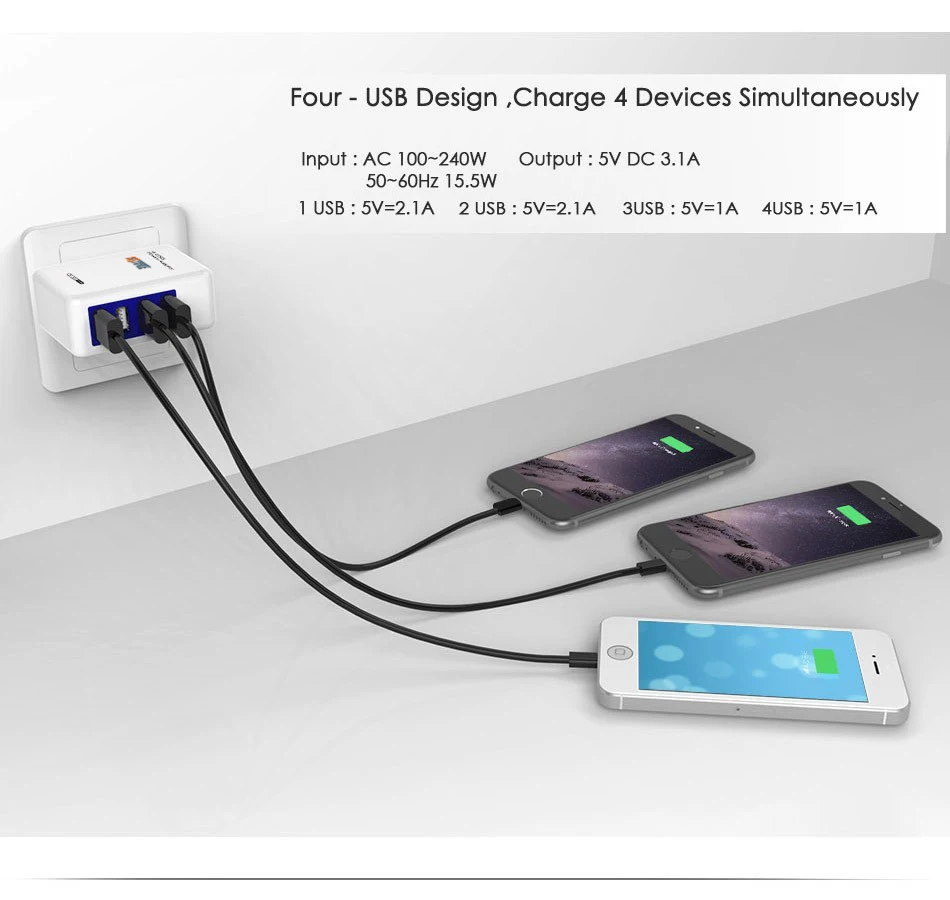 HSTRADE USB Smart Charger 4 Ports EU Plug Multiple Wall Adapter Mobile Phone Device 5V 3.1A Charge Fast Charging For iPhone iPad | Мобильные