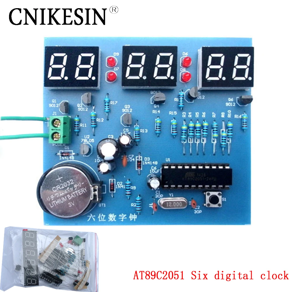 Cnikesin diy AT89C2051 шесть цифровые часы комплект singlechip 6 светодио дный электронные