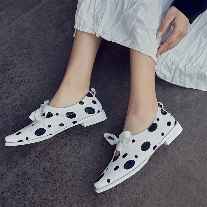 

Dilalula Brand Women Polka Dot Horsehair Quality Pumps Low Heels Bowtie Casual Shoes Woman New Spring Pumps
