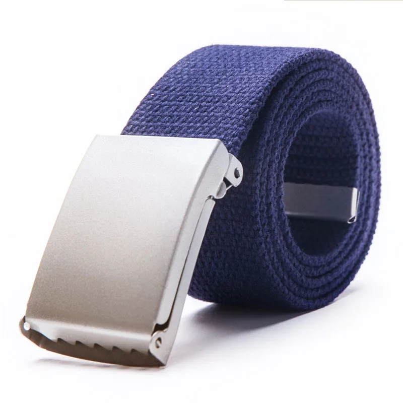 Q Royal blue Новинка, модные мужские и женские универсальные брезентовые ремни, унисекс, яркие цвета, ремень с твердой пряжкой, военные ремни для джинсов, ковбойские штаны, 110 см - Цвет: Q Royal blue