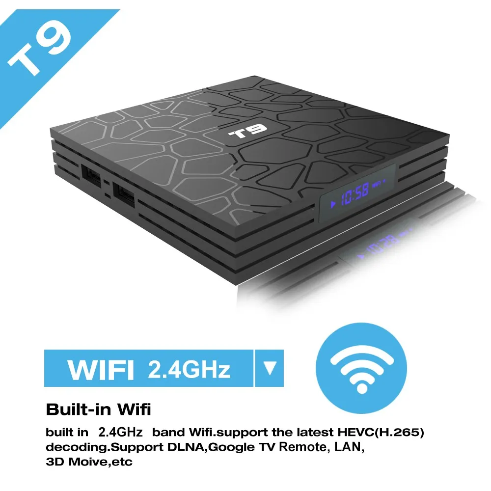 Новейший 4 Гб 64 ГБ Android 8 1 ТВ приставка T9 RK3328 Четырехъядерный 4G/32G USB 3 0 Smart 4K