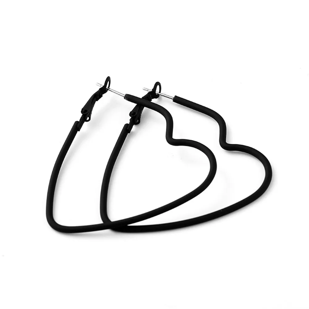 Heart black Большие вечерние серьги-кольца в стиле панк, размер 50 мм, новинка, треугольные серьги в форме сердца, ушные петли, модные трендовые, 20 стилей, ювелирные изделия для женщин - Окраска металла: Heart black